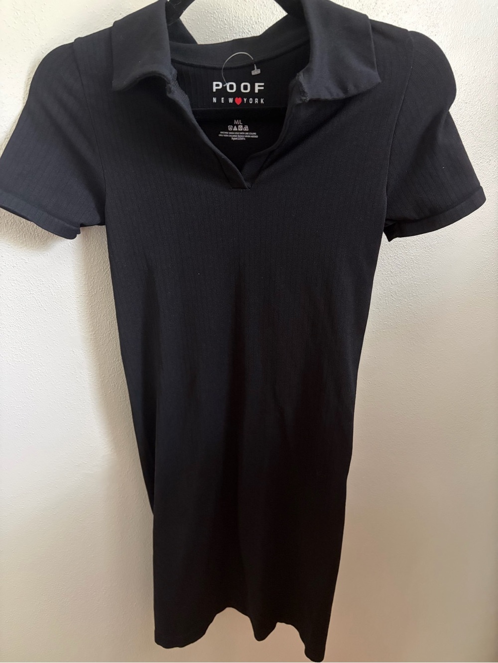 Poof! Black Ribbed Polo Top with Red Heart Logo